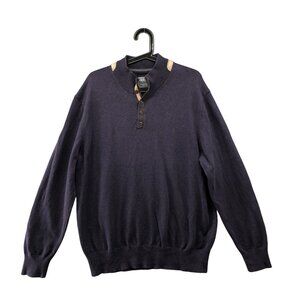 Enro 1/4‎ Button Sweater Mens XL Cotton Cashmere Eggplant Purple Mock Neck